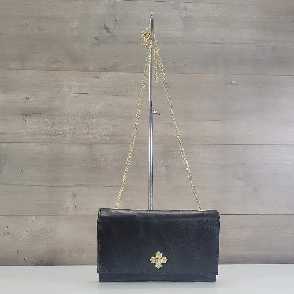 Patricia Nash Black Leather Chain-Shoulder Crossbody Shoulder Bag